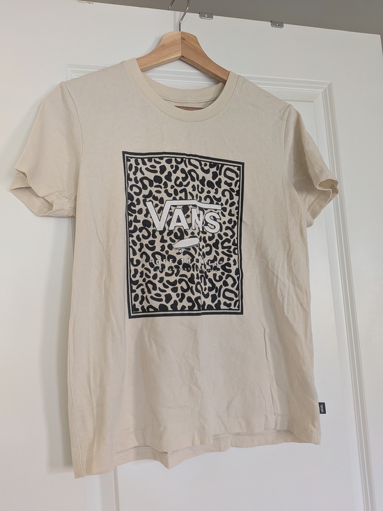 Vans Tops - Vans Cream Tee with Black Leopard Box Logo